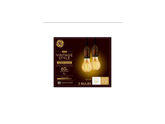 (2 bulbs) GE 48556 Vintage Style, Amber Glass A19 LED Light Bulb, 60 watt equivalent, 560 lumens, medium base, Dimmable